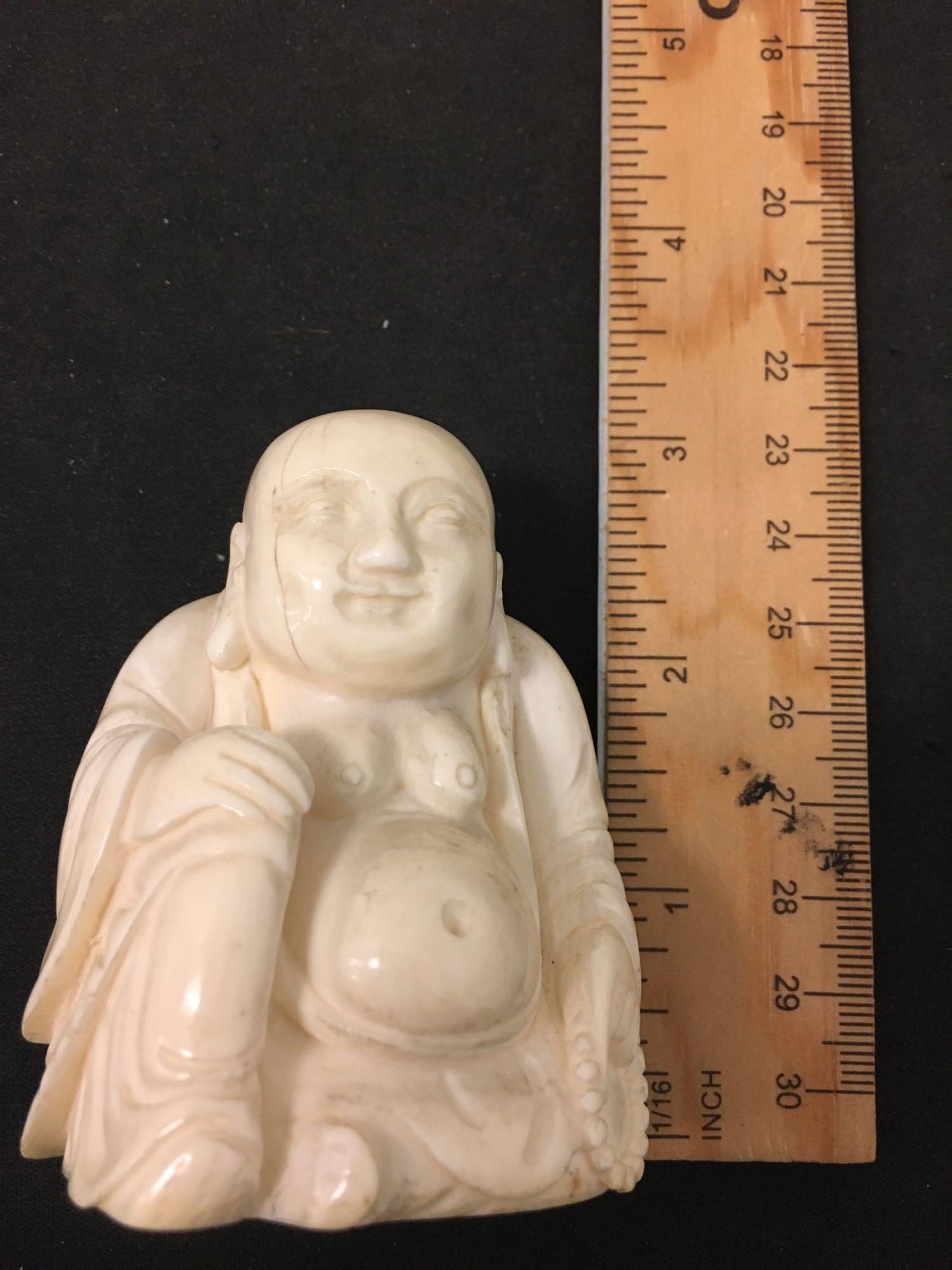INSANE Large 3 X 2 Inch Carved IVORY Budda Buddah Figurine Statue Heavy ANTIQUE
