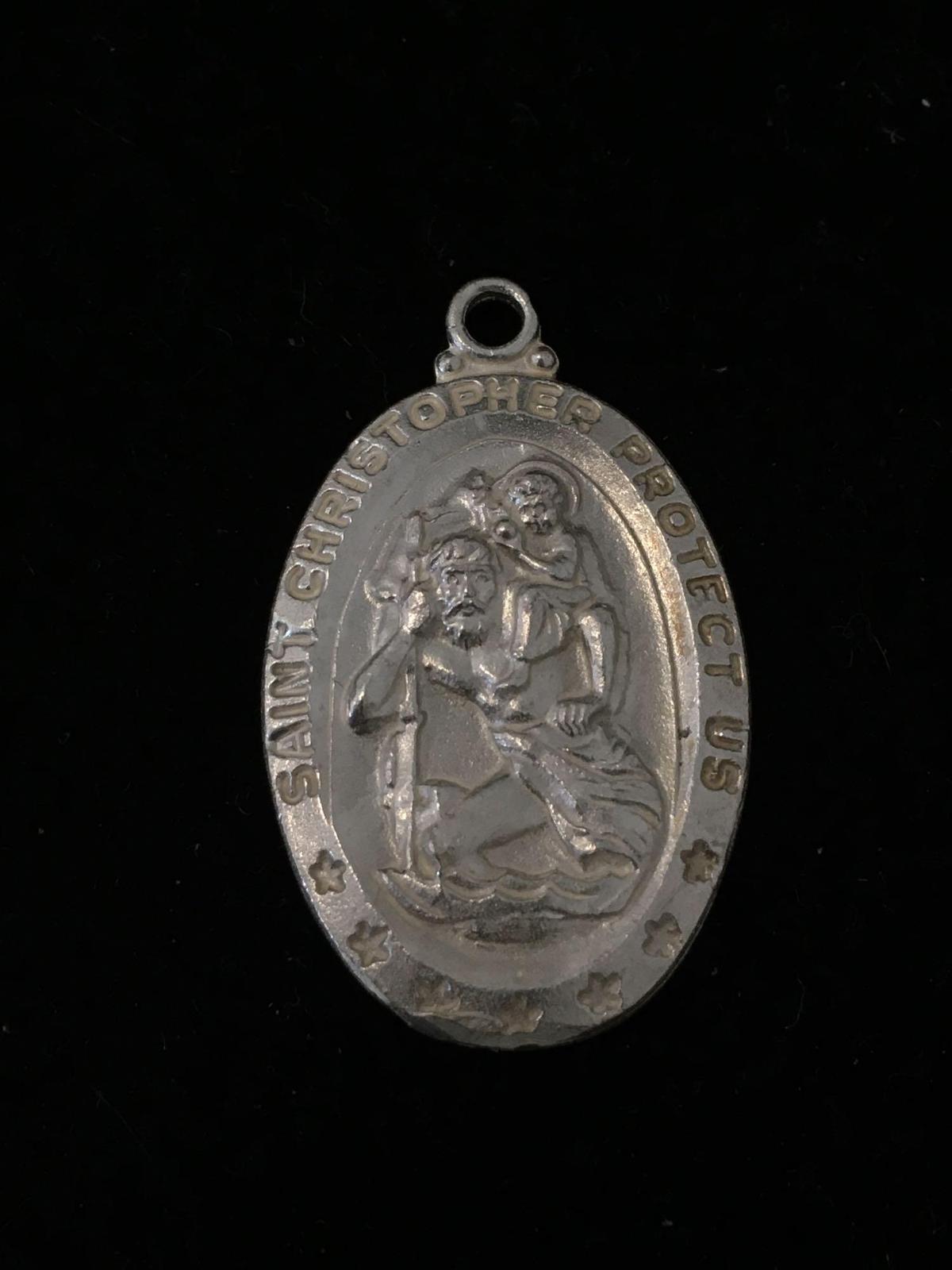 Saint Christopher Protect Us Sterling Silver Charm Pendant