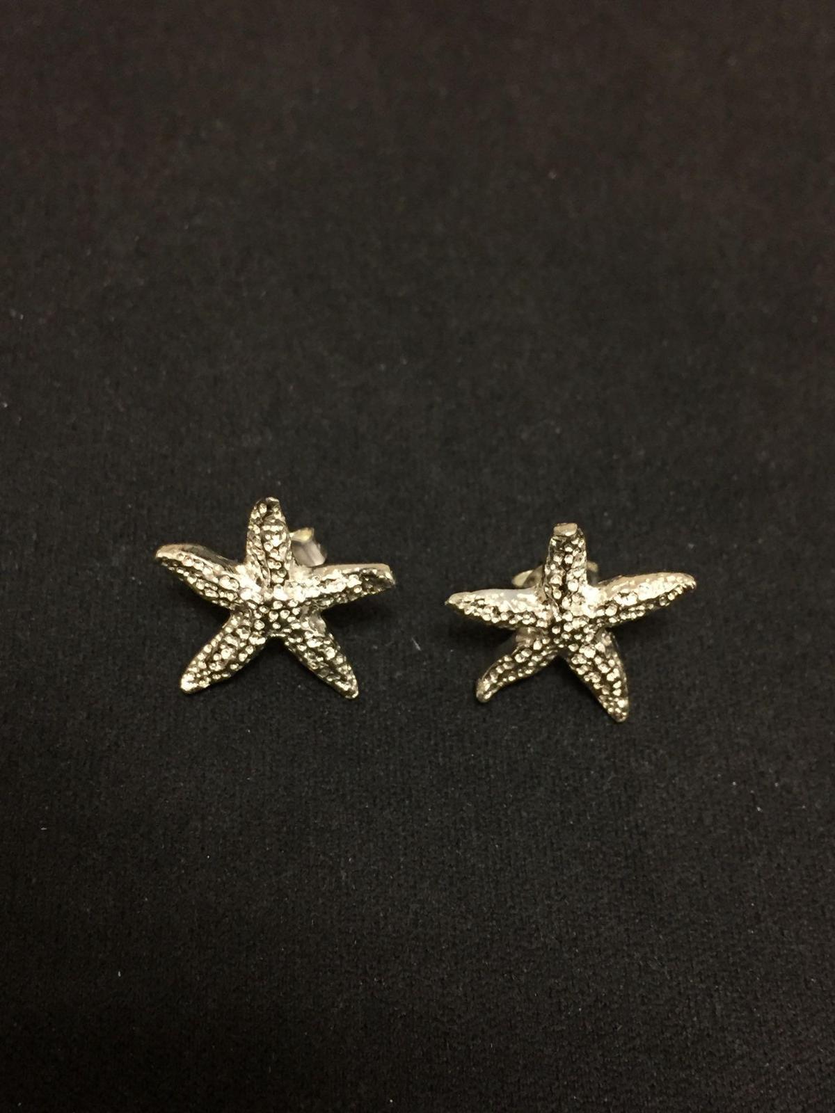 Starfish Motif 17mm Diameter Pair of Sterling Silver Button Earrings