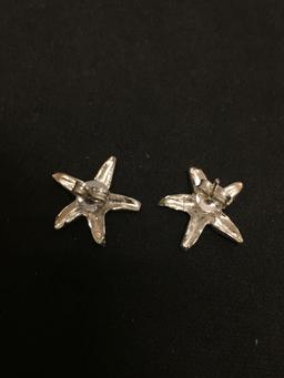 Starfish Motif 17mm Diameter Pair of Sterling Silver Button Earrings