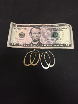 Lot of Two Oval 1.5x0.75in Pairs of Hoop Earrings, One Silver-Tone & One Gold-Tone