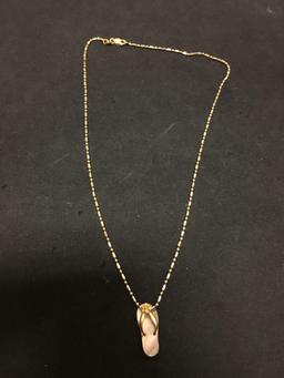 Technigold Designed Italian Made 14kt Gold Mother of Pearl Sandal Pendant w/ Faceted 18in Chain-4