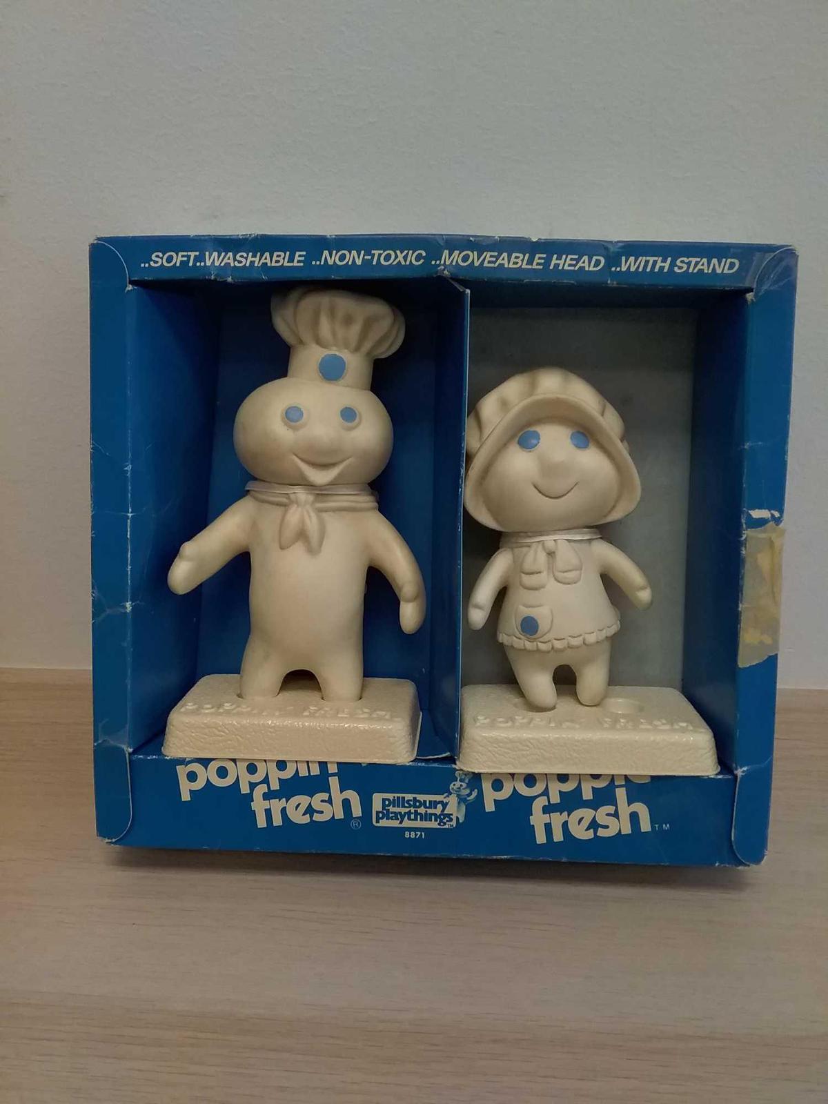 RARE Poppin Fresh Pillsbury Doughboy Playthings 8871 Dolls With Stands