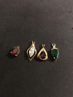 Teardrop, Marquise and Oval Faceted Multi-Colored Gem Accented Gold-Tone Fashion Pendants