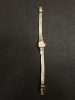 Elgin Designer Square 15mm Gold-Tone Bezel Diamond Accented Stainless Steel Watch w/ Bracelet