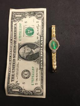 Waltham Designer Oval 19x17mm Diamond Accented Bezel Gold-Tone Stainless Steel Watch w/ Bracelet