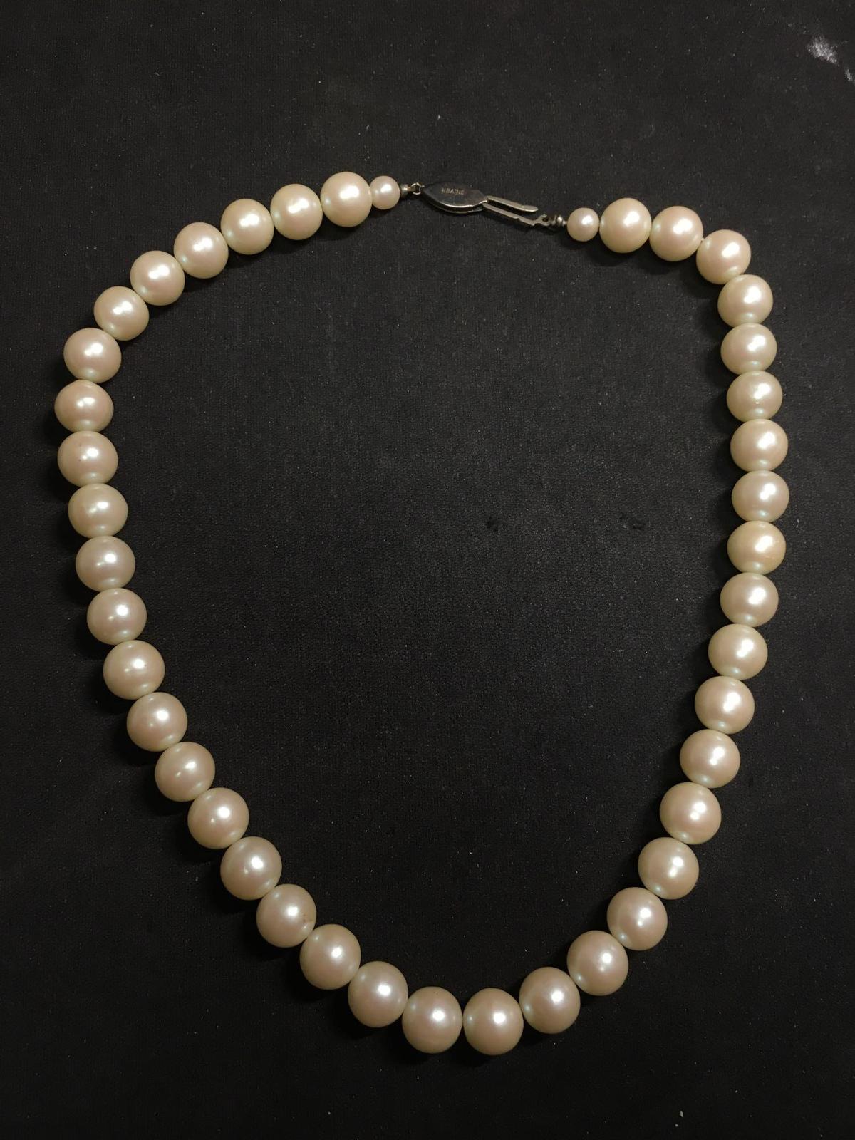 Round 9.5mm Faux Pearl 16in Necklace w/ Sterling Silver Safety Clasp