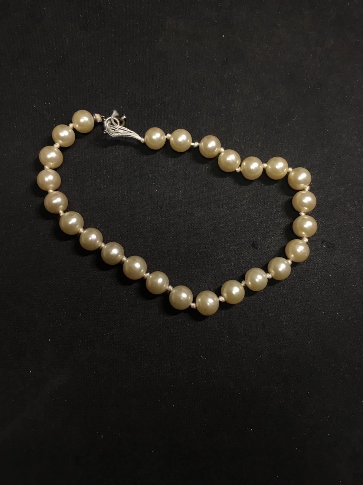 Round 7.5mm Faux Pearl 9in Bracelet w/ Broken Clasp