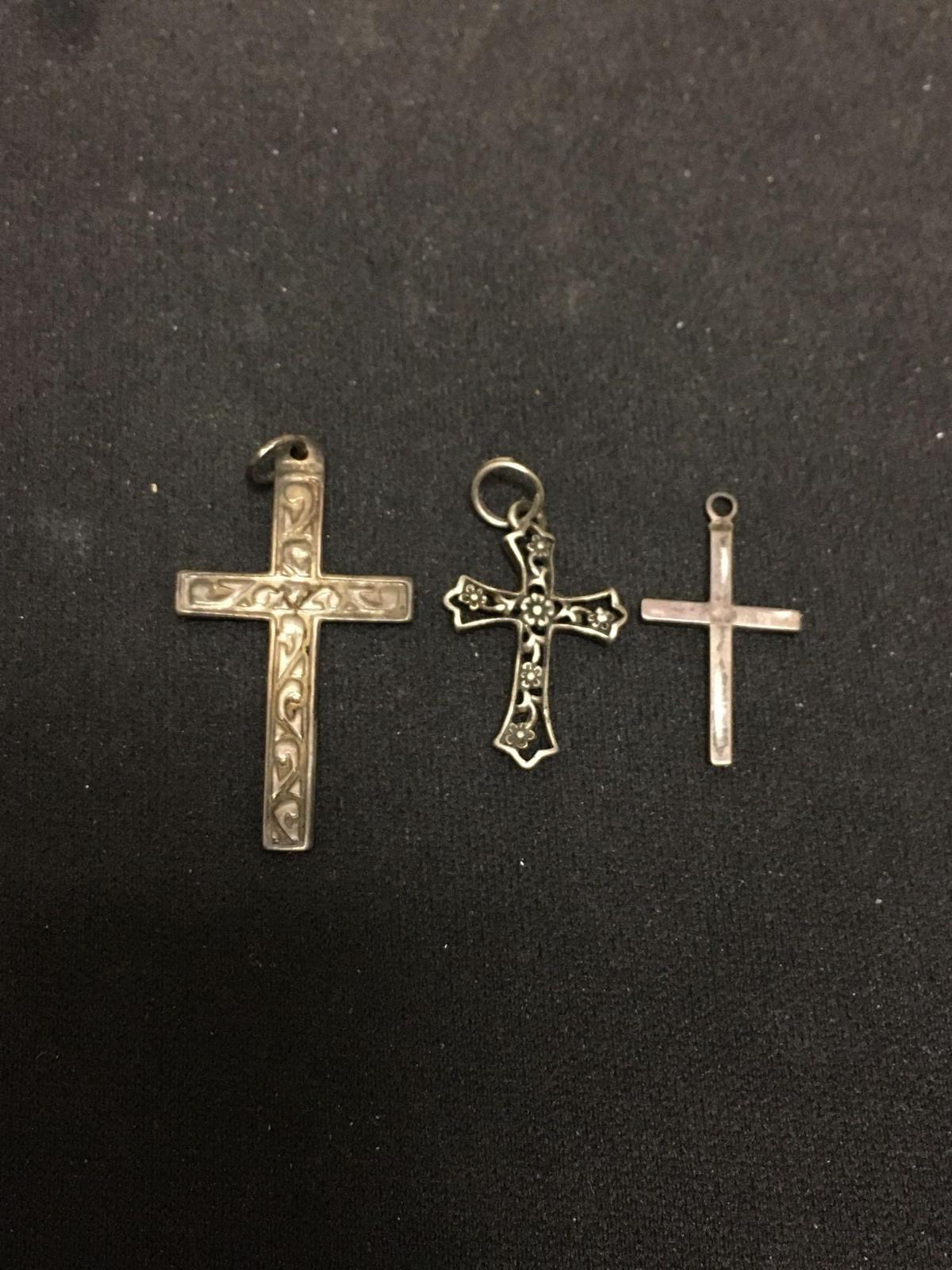 Small, Medium & Large Various Style Sterling Silver Cross Pendants