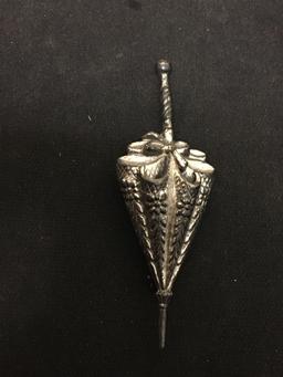 Lang Sterling Silver Repousse Carved Umbrella Brooch Pin