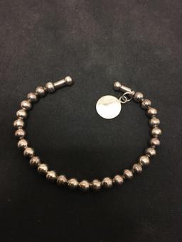 Heavy Native Style Sterling Silver Beaded Cuff Bracelet - 21 Grams