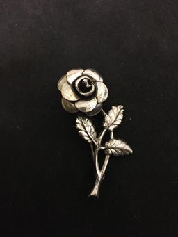 LANG Sterling Silver Rose Brooch Pin - 2"