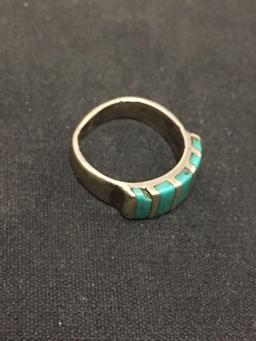 Native Sterling Silver & Turquoise Band Ring Size 4.5