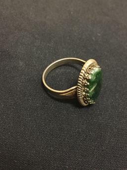 Vintage Green Marble Sterling Silver Cocktail Ring Size 7