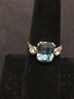 Antique White & Blue Rhinestone Sterling Silver Ring Size 5.5 (Broken Band)