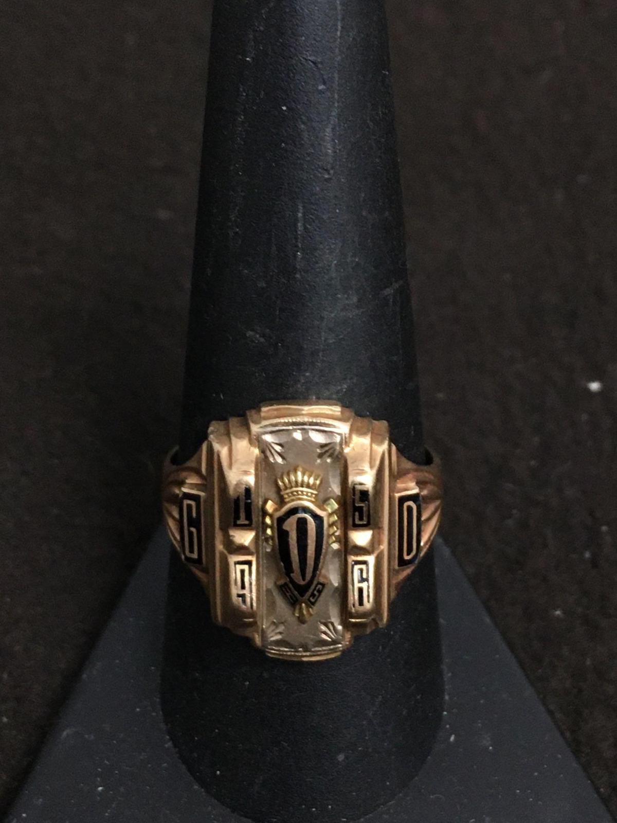MJ Designed 10K Yellow Gold 1956 Heavy "D HS" Class Ring GD Size 10 - 9 Grams