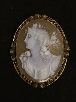 WOW INCREDIBLE 14K Gold Solid Gold Cameo Large 2.75" Brooch Pendant - 11.6 Grams