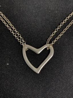 Classic 20x19mm Sterling Silver 20x19mm Ribbon Heart Pendant Double Strand Chain
