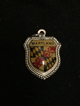 Detailed 15x14mm State of Maryland Sterling Silver Charm