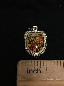 Detailed 15x14mm State of Maryland Sterling Silver Charm