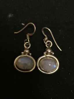 Old Pawn Mexico Pair of 18x13mm Sterling Silver Earrings w/ Horizontal Set Oval Moonstone Centers