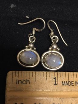 Old Pawn Mexico Pair of 18x13mm Sterling Silver Earrings w/ Horizontal Set Oval Moonstone Centers