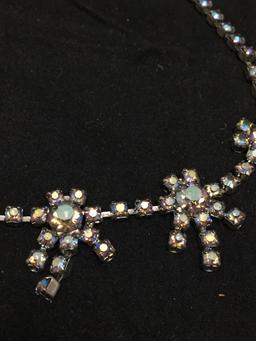 Lot of Two Matched Set of Mystic Rhinestone Featured Jewelry, One Pair of Earrings & 14in Long