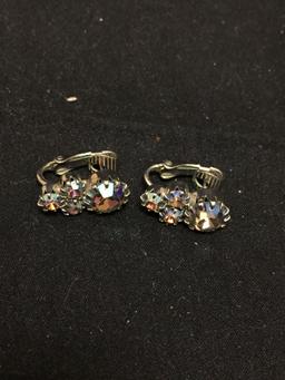 Lot of Two Matched Set of Mystic Rhinestone Featured Jewelry, One Pair of Earrings & 14in Long