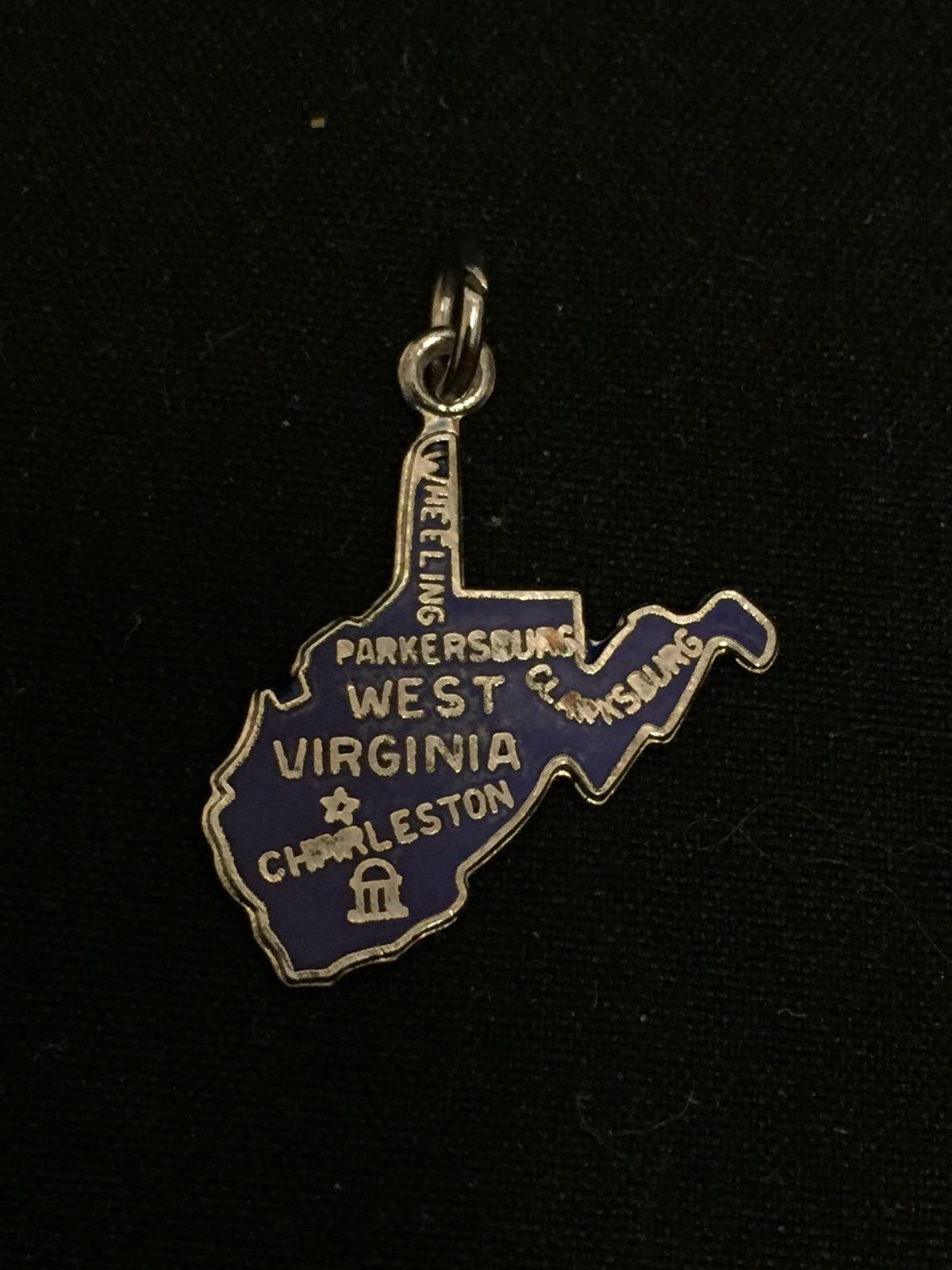 Detailed Enameled State of West Virginia Sterling Silver Charm
