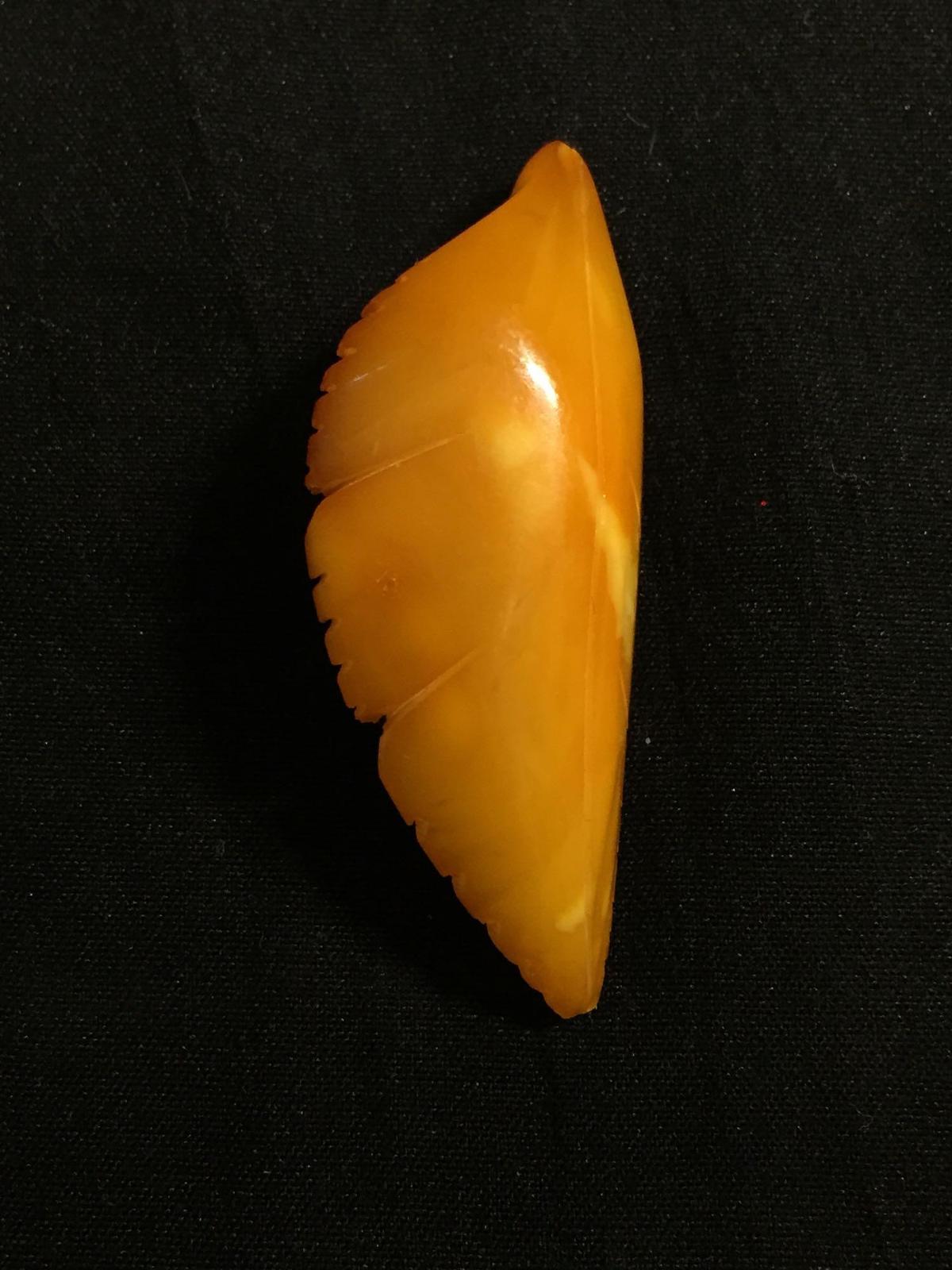 Vintage Handmade 49x20mm Polished Leaf Detail Orange Bakelite Brooch