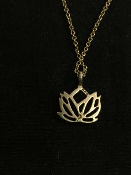 Lotus Blossom Design 11x11mm 14Kt Gold-Filled Pendant w/ 18in Long Cable Chain