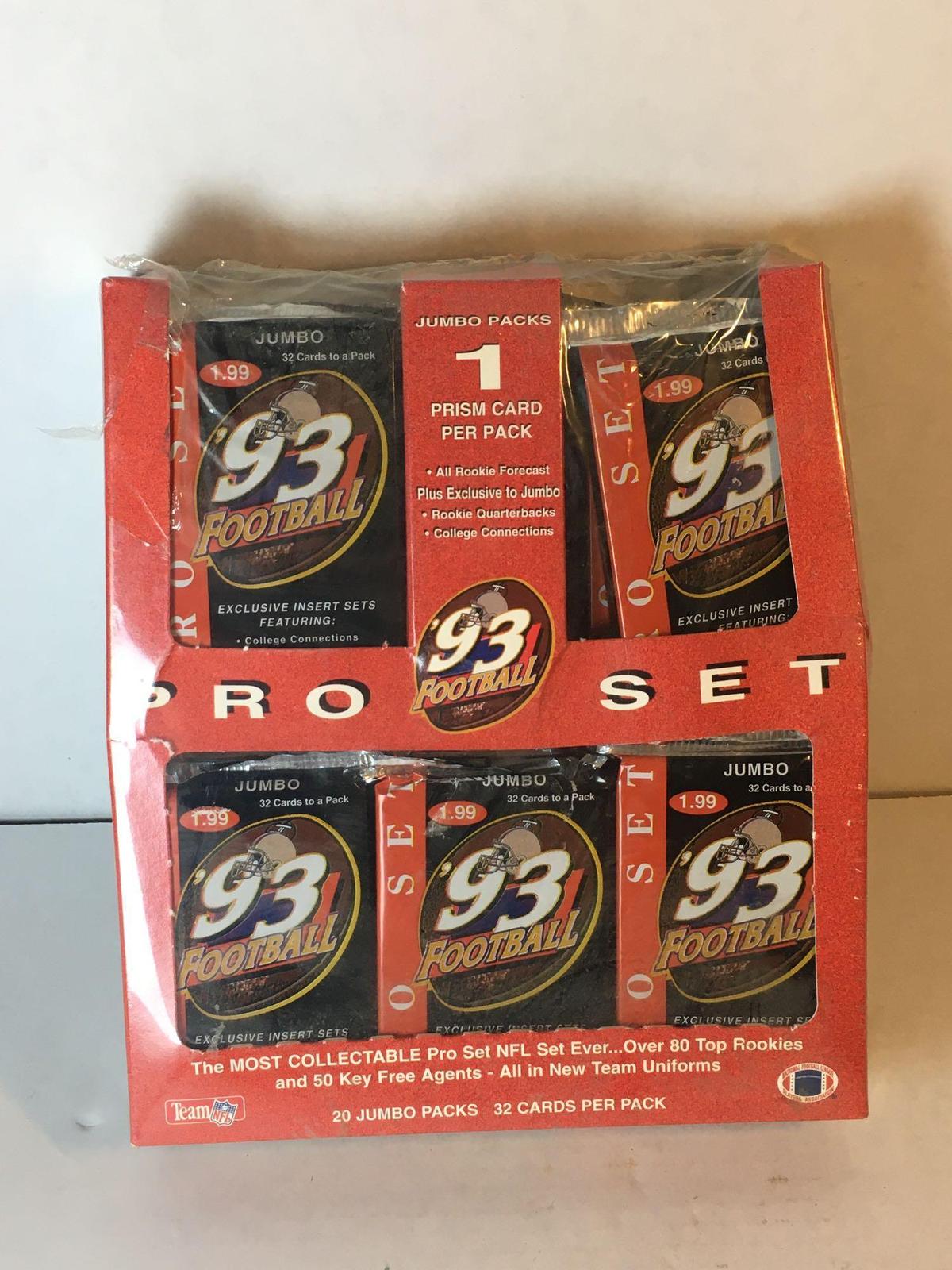 Factory Sealed Pro Set 1993 Football Jumbo Pack 20 Ct. Box from Store Closeout