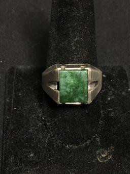 Pa Ha Co Designer Rectangular 12x10mm Jade Center 14mm Wide Tapered High Polished Sterling Silver