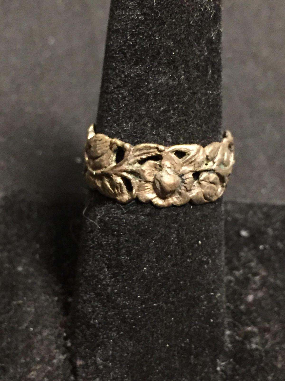 Handmade Floral Carved Eternity Design 8mm Wide Vintage Old Pawn Sterling Silver Band