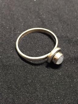 Round 5mm Moonstone Cabochon Center Handmade High Polished Sterling Silver Ring Band