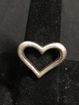NF Designer Thai Made 16mm Wide High Polished Ribbon Heart Top Sterling Silver Ring Band