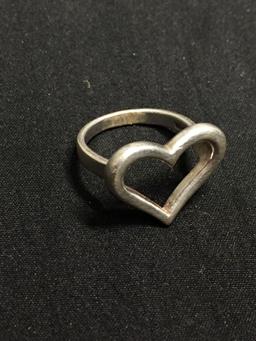 NF Designer Thai Made 16mm Wide High Polished Ribbon Heart Top Sterling Silver Ring Band