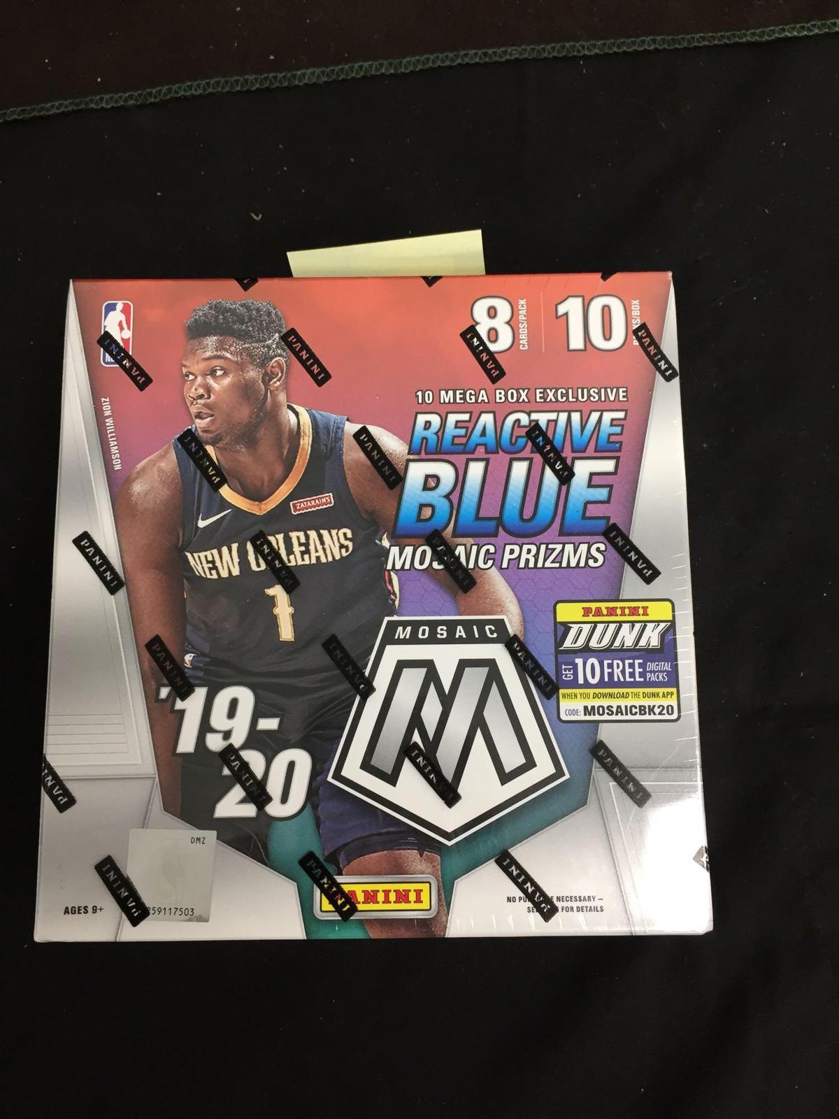 FACTORY SEALED - 2019-20 Panini Mosaic Basketball Mega Box REACTIVE BLUE - 10 Packs of 8 Cards