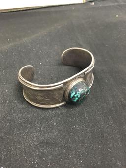 Hand Signed! True ANTIQUE Native American Large Turquoise Heavy Cuff Bracelet - 72 Grams