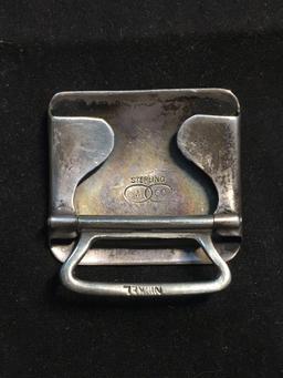 Rectangular 38x35mm Domed Engravable Sterling Silver Vintage Belt Buckle