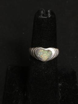 Broken Edge Opal Inlaid Heart Center Feature SC Designer 8mm Wide Tapered Tiered Sterling Silver