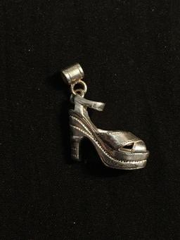 High Polished Signed Designer 17x15mm Sterling Silver Ladies High Heel Themed Pendant