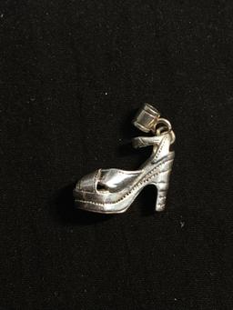 High Polished Signed Designer 17x15mm Sterling Silver Ladies High Heel Themed Pendant