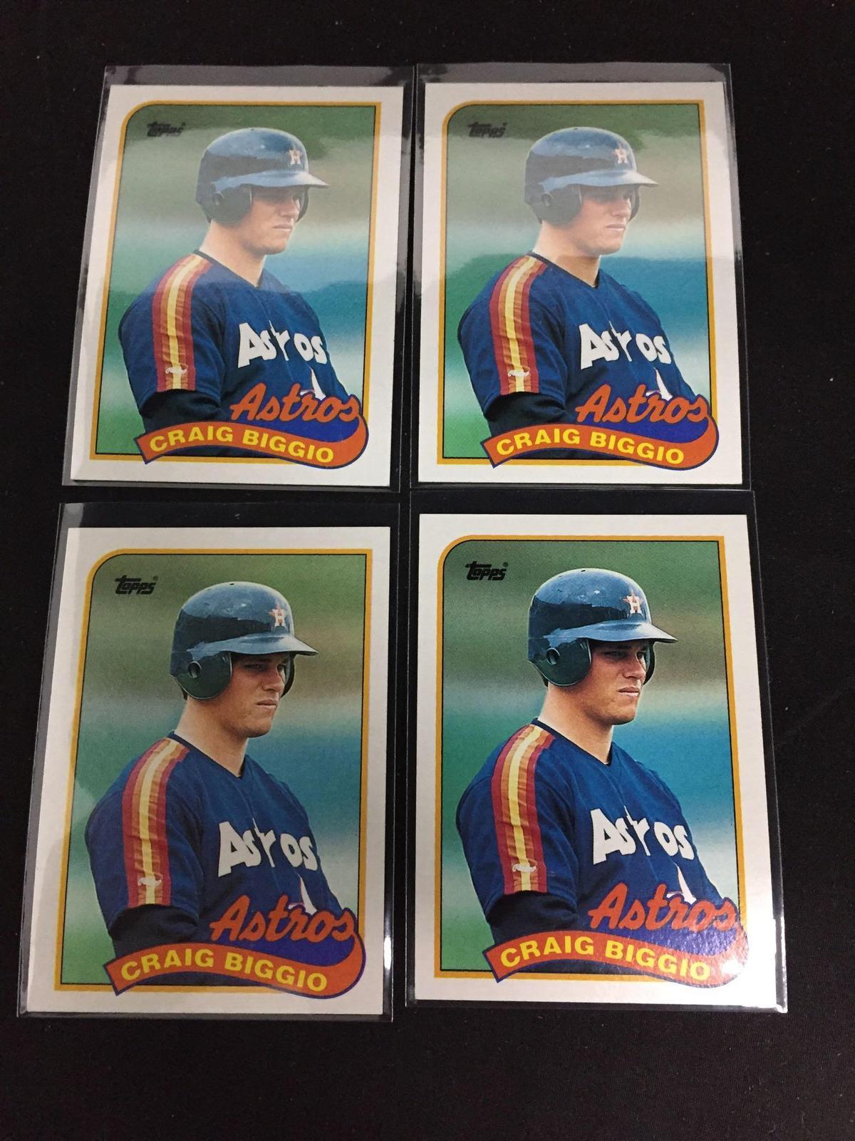 4 Card Lot of CRAIG BIGGIO Astros 1989 Topps ROOKIE Cards from Collection