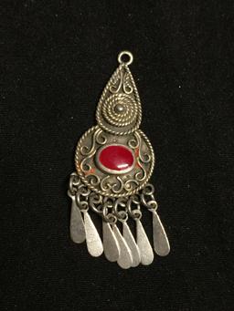 Marsala Designer Handmade East Indian Design w/ Oval 6x4mm Carnelian Onyx Center Sterling Silver