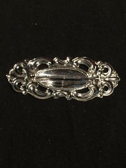 Oval Shaped 57x22mm Filigree Decorated Engravable High Polished Sterling Silver Beau Designer Brooch