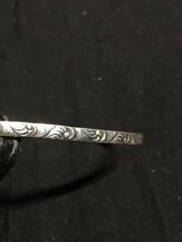 Filigree Decorated 3mm Wide 3in Diameter Sterling Silver Bangle Bracelet