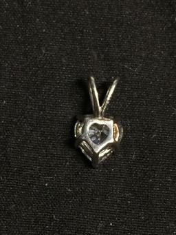 Heart Faceted 6.5x6.5mm CZ Center Sterling Silver Split Bale Solitaire Pendant