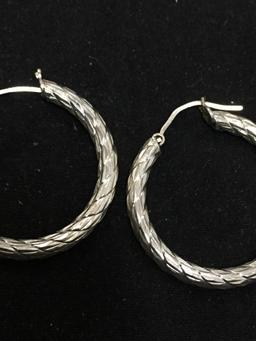 High Polished Twisted Laser-Carved Detailed 26mm Diameter 3mm Wide Pair of Sterling Silver Hoop