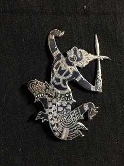 Siam Designer Ramasura Themed 55x40mm Oxidized Detailed Engraved Sterling Silver Brooch